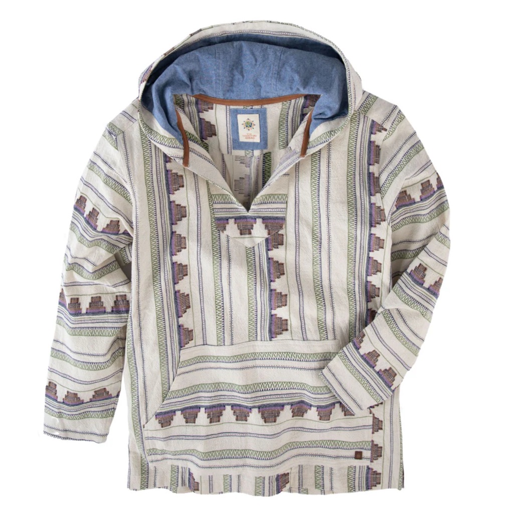 Dobby Striped Hooded Baja Hoodie Embroidered Anorak Lt